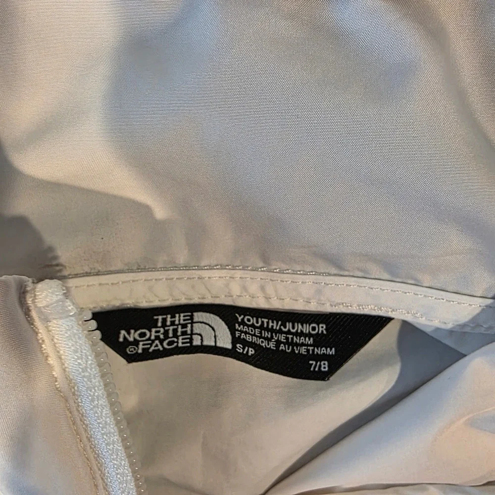 The North Face Youth Windwall Anorak Jacket White Abstract Print NF0A4ATB S 7/8